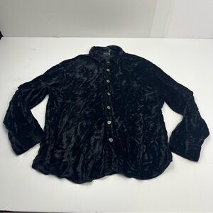 CP Shades Black Velvet Collared Shirt Womens Long Sleeve Button Front Size Large